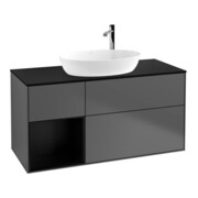 V&B Meuble sous-lavabo Finion 120 cm, éclairage mural, anthracite mat, laqué bleu mat