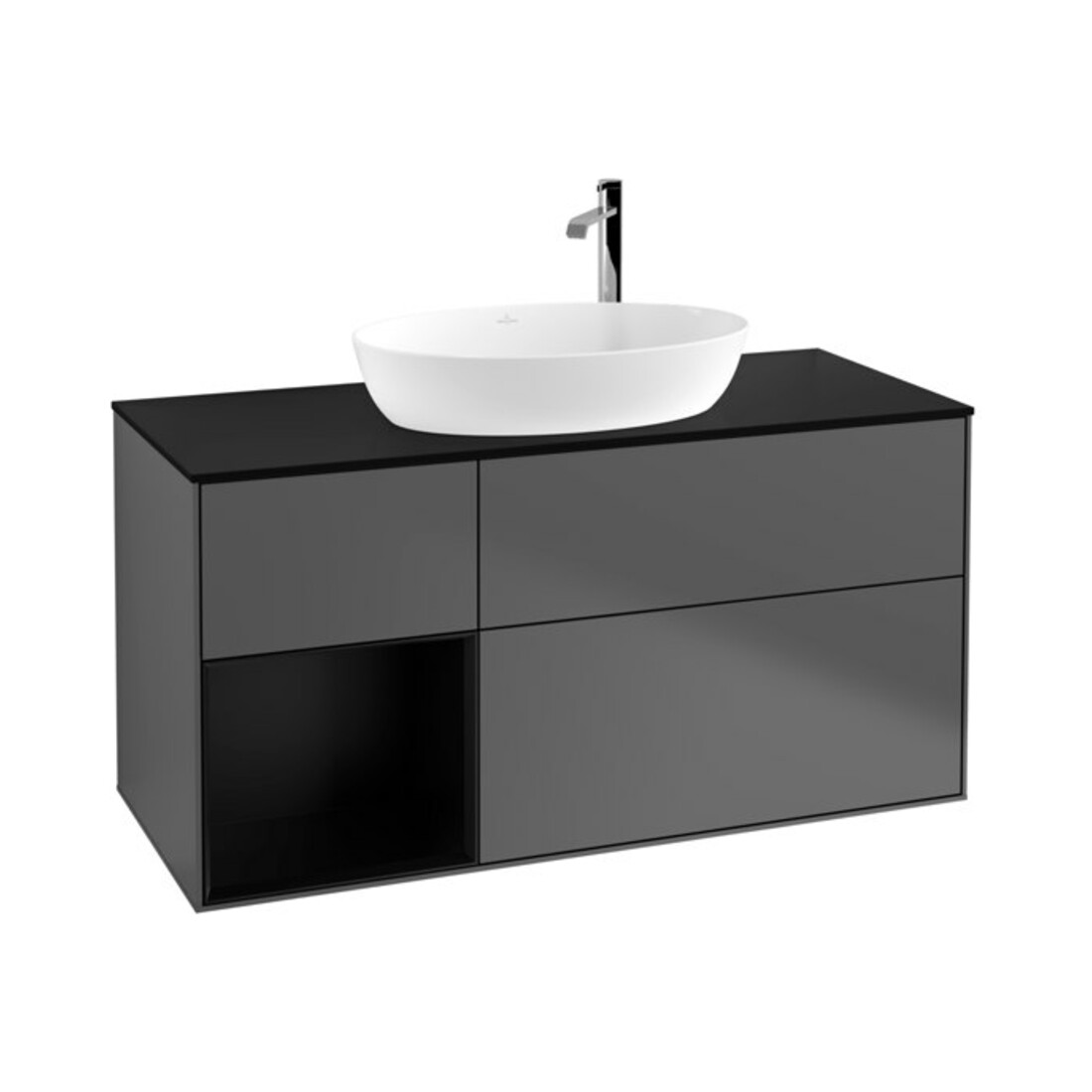 V&B Meuble sous-lavabo Finion 120 cm, éclairage mural, anthracite mat, laqué bleu mat