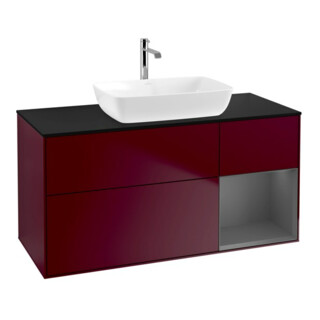 V&B Meuble sous lavabo Finion 120 cm, éclairage mural, anthracite mat, laqué, poignée m
