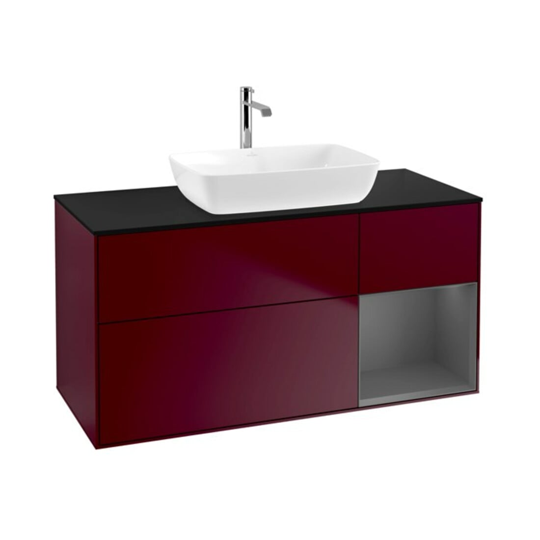 V&B Meuble sous lavabo Finion 120 cm, éclairage mural, anthracite mat, laqué, poignée m