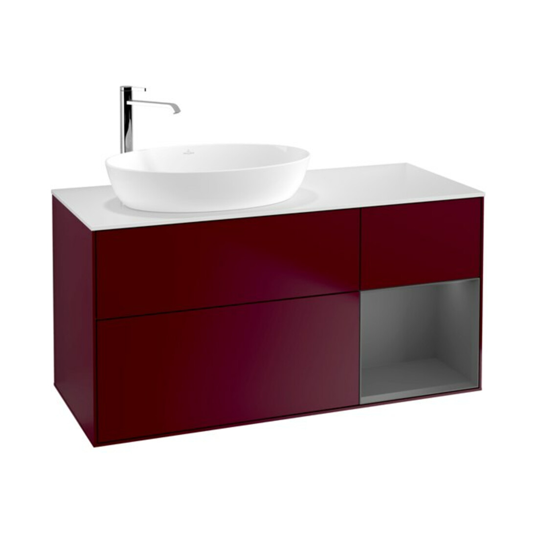 V&B Meuble sous lavabo Finion 120 cm, éclairage mural, anthracite mat laqué, poignée métal