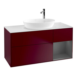 V&B Meuble sous lavabo Finion 120 cm, éclairage mural, anthracite mat, laqué, poignée métal