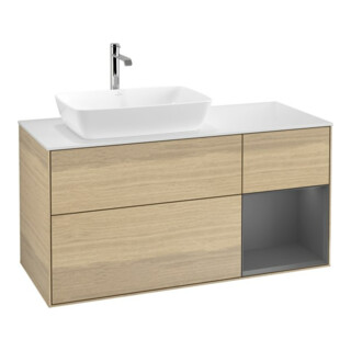 V&B Meuble sous lavabo Finion 120 cm, éclairage mural, anthracite mat laqué, ven