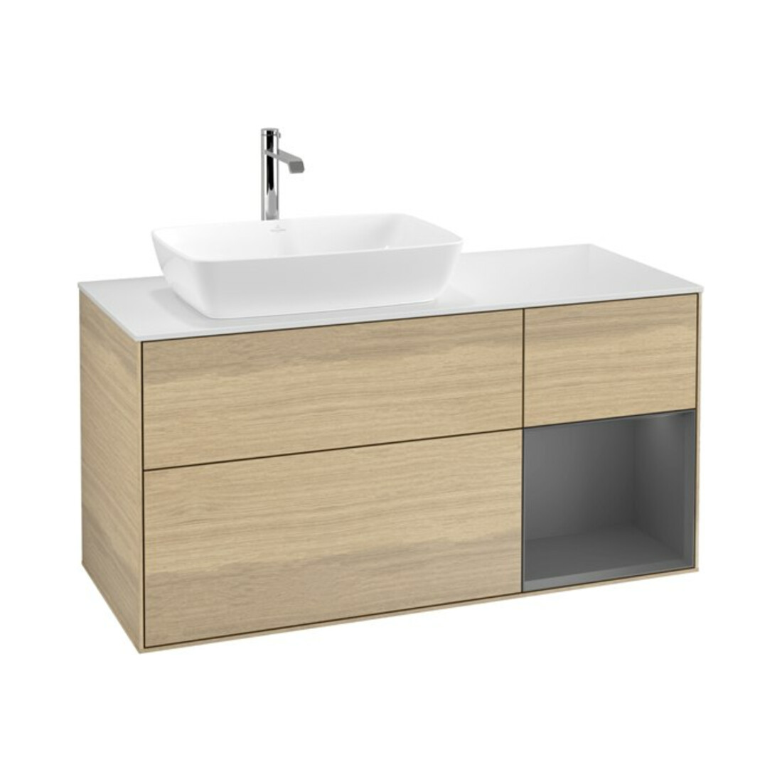 V&B Meuble sous lavabo Finion 120 cm, éclairage mural, anthracite mat laqué, ven