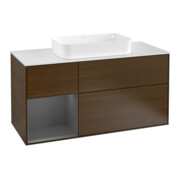 V&B Meuble sous-lavabo Finion 120 cm, éclairage mural, anthracite mat, porte gauche, finition bois
