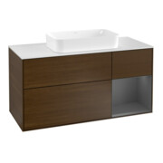 V&B Meuble sous lavabo Finion 120 cm, éclairage mural, anthracite, placage bois, droite
