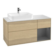V&B Meuble sous lavabo Finion 120 cm, éclairage mural, anthracite, placage bois m, rég. droite, Oa ven