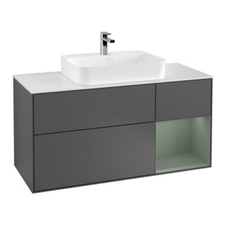 V&B Meuble sous-lavabo Finion 120 cm, éclairage mural, anthracite, placage bois, poignée réglable, droite