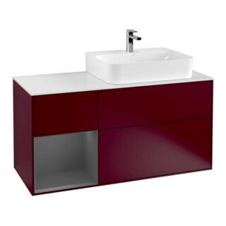 V&B Meuble sous lavabo Finion 120 cm, éclairage mural, anthracite, rég. gauche