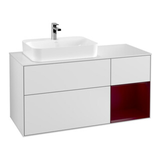 V&B Meuble sous lavabo Finion 120 cm, éclairage mural, blanc, avec tiroir, blanc laqué