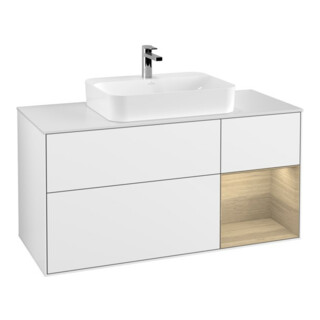 V&B Meuble sous lavabo Finion 120 cm, éclairage mural, blanc brillant