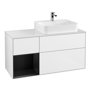 V&B Meuble sous lavabo Finion 120 cm, éclairage mural, blanc brillant
