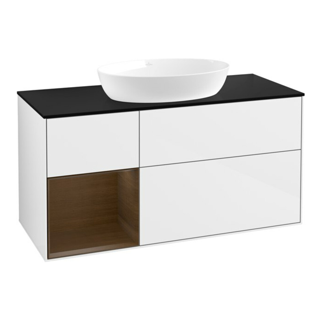 V&B Meuble sous lavabo Finion 120 cm, éclairage mural, blanc brillant