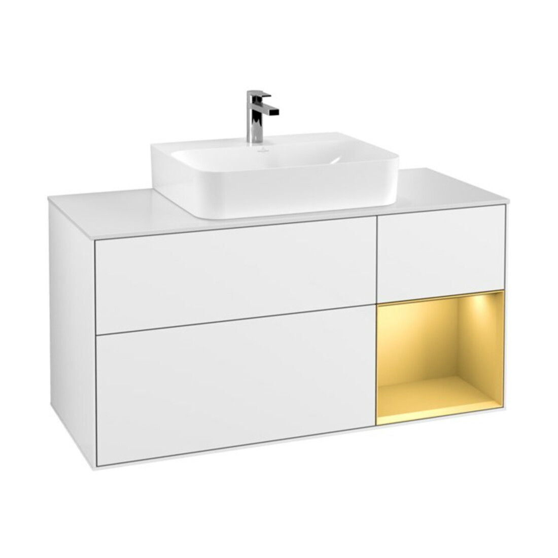 V&B Meuble sous lavabo Finion 120 cm, éclairage mural, blanc brillant