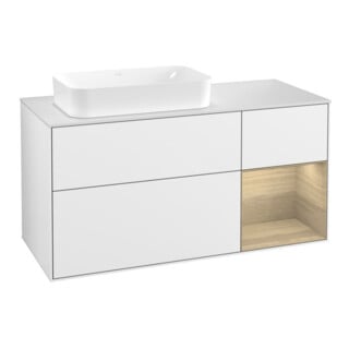 V&B Meuble sous lavabo Finion 120 cm, éclairage mural, blanc brillant
