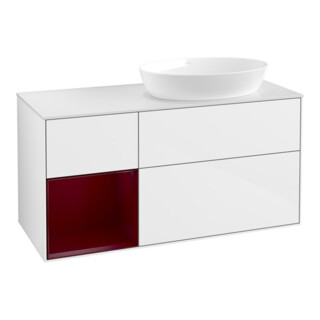 V&B Meuble sous lavabo Finion 120 cm, éclairage mural, blanc brillant