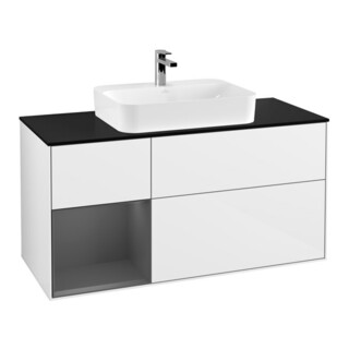 V&B Meuble sous lavabo Finion 120 cm, éclairage mural, blanc brillant