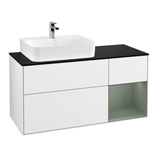 V&B Meuble sous lavabo Finion 120 cm, éclairage mural, blanc brillant