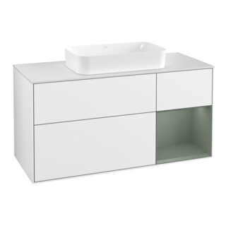 V&B Meuble sous lavabo Finion 120 cm, éclairage mural, blanc brillant