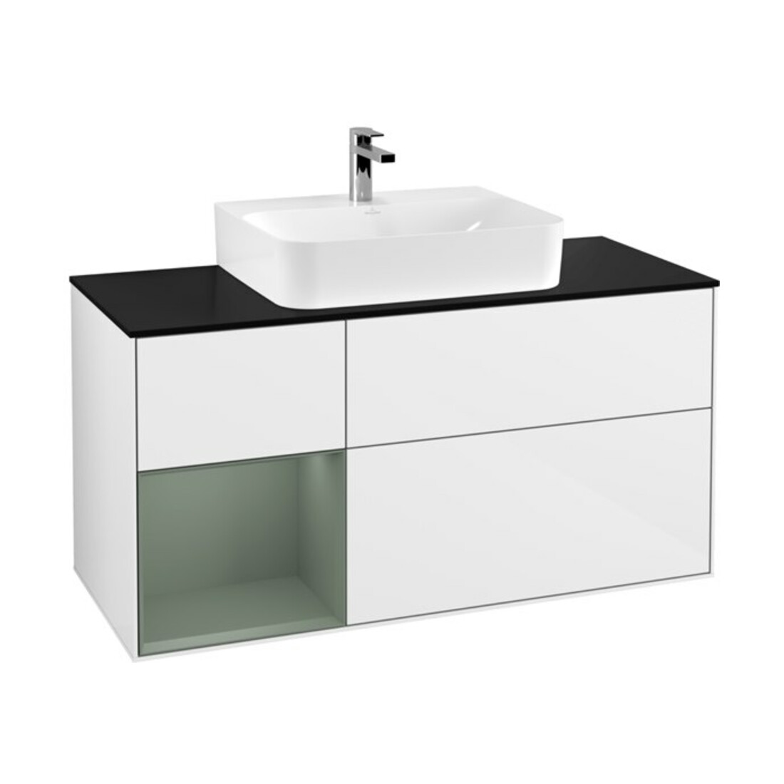 V&B Meuble sous lavabo Finion 120 cm, éclairage mural, blanc brillant