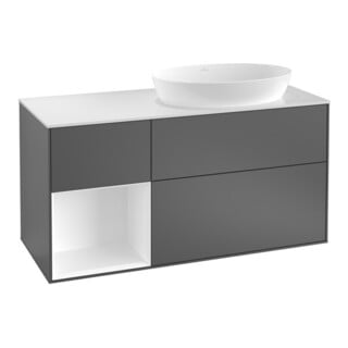 V&B Meuble sous lavabo Finion 120 cm, éclairage mural, blanc brillant