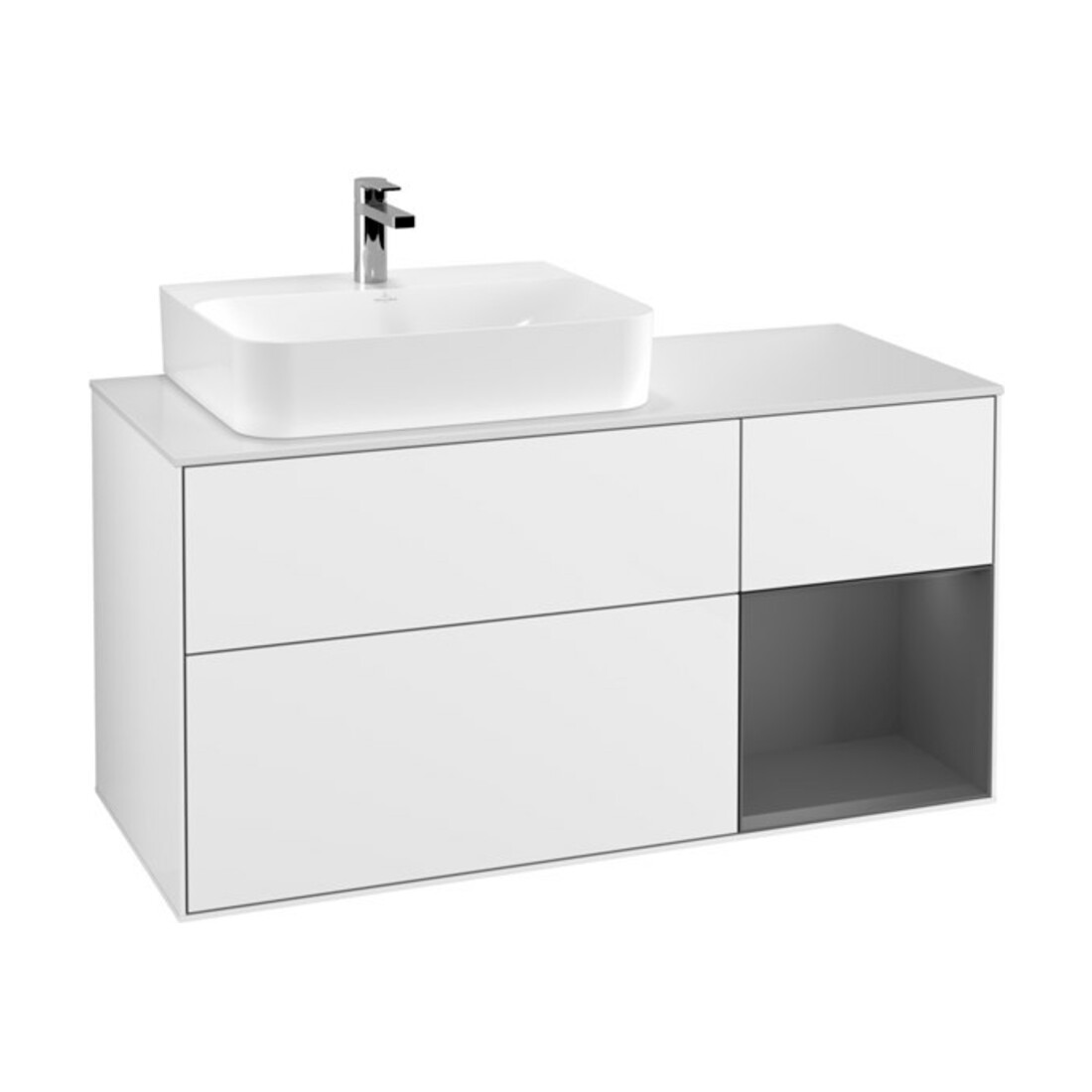 V&B Meuble sous lavabo Finion 120 cm, éclairage mural, blanc brillant