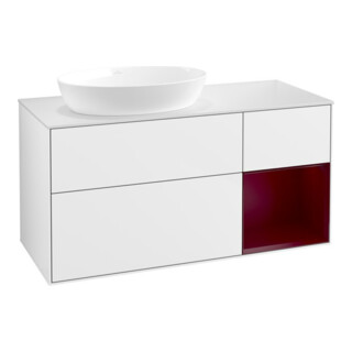 V&B Meuble sous lavabo Finion 120 cm, éclairage mural, blanc brillant