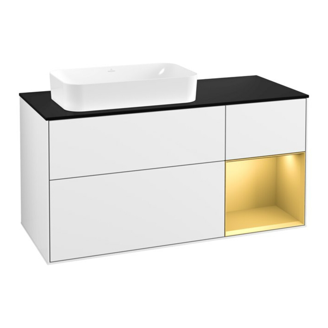 V&B Meuble sous lavabo Finion 120 cm, éclairage mural, blanc brillant