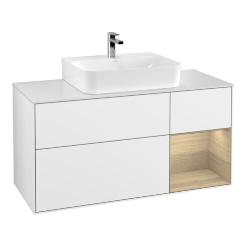 V&B Meuble sous lavabo Finion 120 cm, éclairage mural, blanc brillant