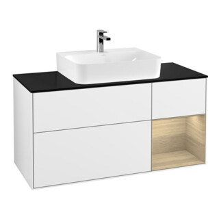 V&B Meuble sous lavabo Finion 120 cm, éclairage mural, blanc brillant