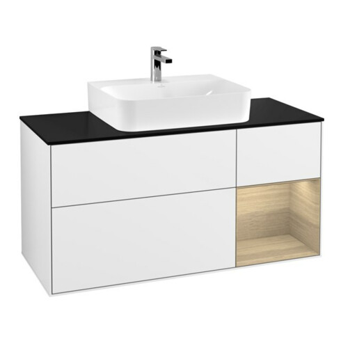 V&B Meuble sous lavabo Finion 120 cm, éclairage mural, blanc brillant