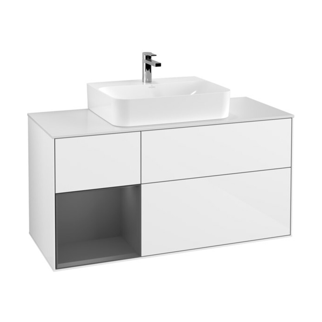 V&B Meuble sous lavabo Finion 120 cm, éclairage mural, blanc brillant