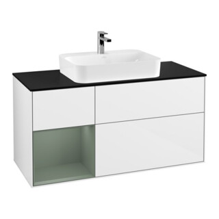V&B Meuble sous lavabo Finion 120 cm, éclairage mural, blanc brillant