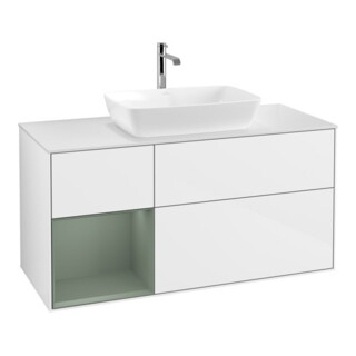 V&B Meuble sous lavabo Finion 120 cm, éclairage mural, blanc brillant