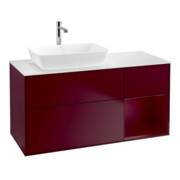 V&B Meuble sous lavabo Finion 120 cm, éclairage mural, blanc brillant, avec tiroirs laqués, avec poignées-1