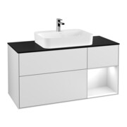 V&B Meuble sous-lavabo Finion 120 cm, éclairage mural, blanc brillant, blanc mat Lac
