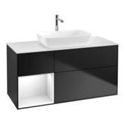 V&B Meuble sous-lavabo Finion 120 cm, éclairage mural, blanc brillant, bleu brillant