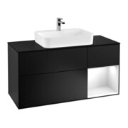 V&B Meuble sous lavabo Finion 120 cm, éclairage mural, blanc brillant, bleu mat Lac