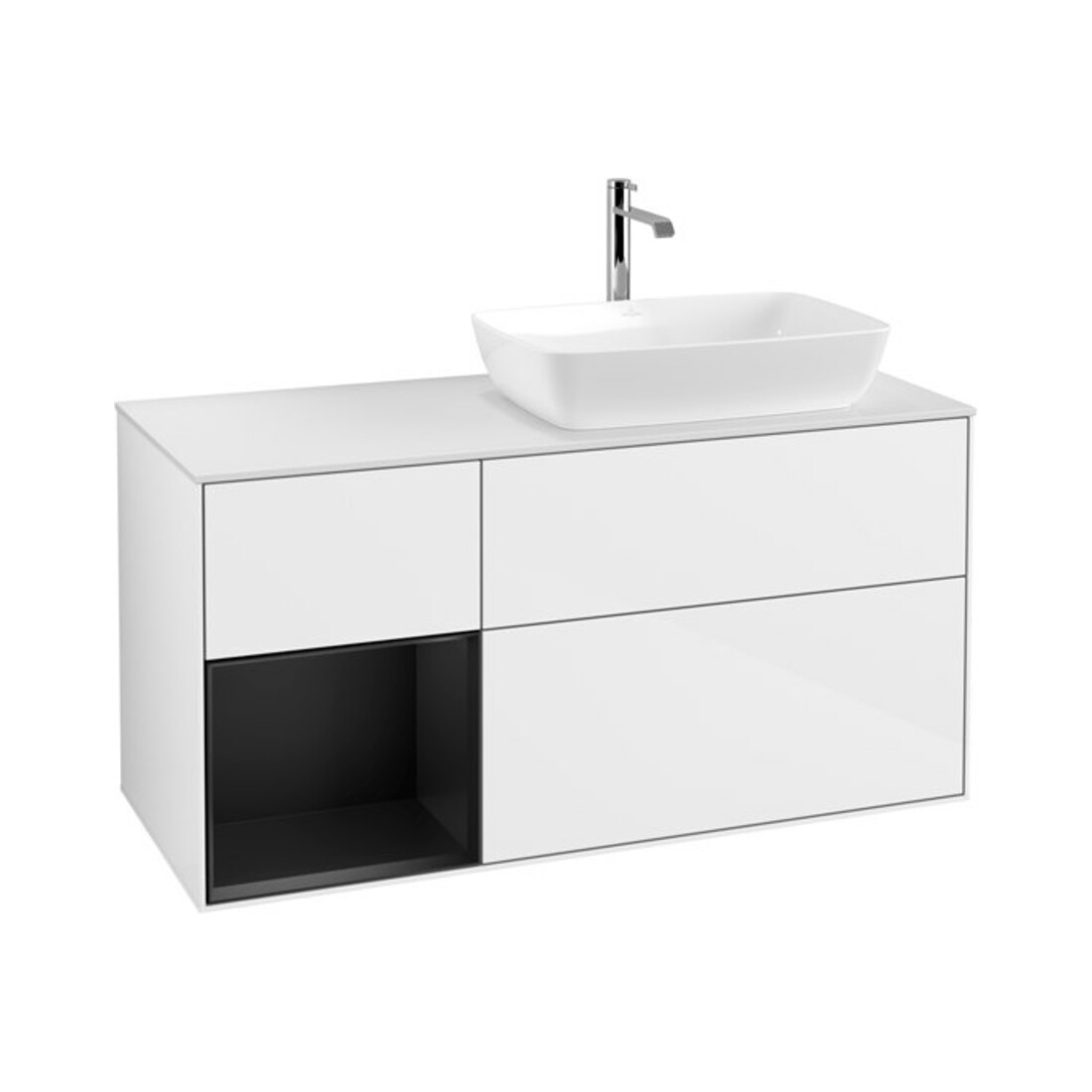 V&B Meuble sous-lavabo Finion 120 cm, éclairage mural, blanc brillant, bleu mat lacqué
