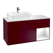 V&B Meuble sous lavabo Finion 120 cm, éclairage mural, blanc brillant, gauche-1