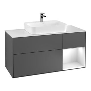V&B Meuble sous-lavabo Finion 120 cm, éclairage mural, blanc brillant, gris mat lacqué