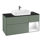 V&B Meuble sous-lavabo Finion 120 cm, éclairage mural, blanc brillant, huile mat avec laque