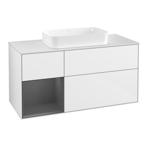 V&B Meuble sous-lavabo Finion 120 cm, éclairage mural, blanc brillant Lac