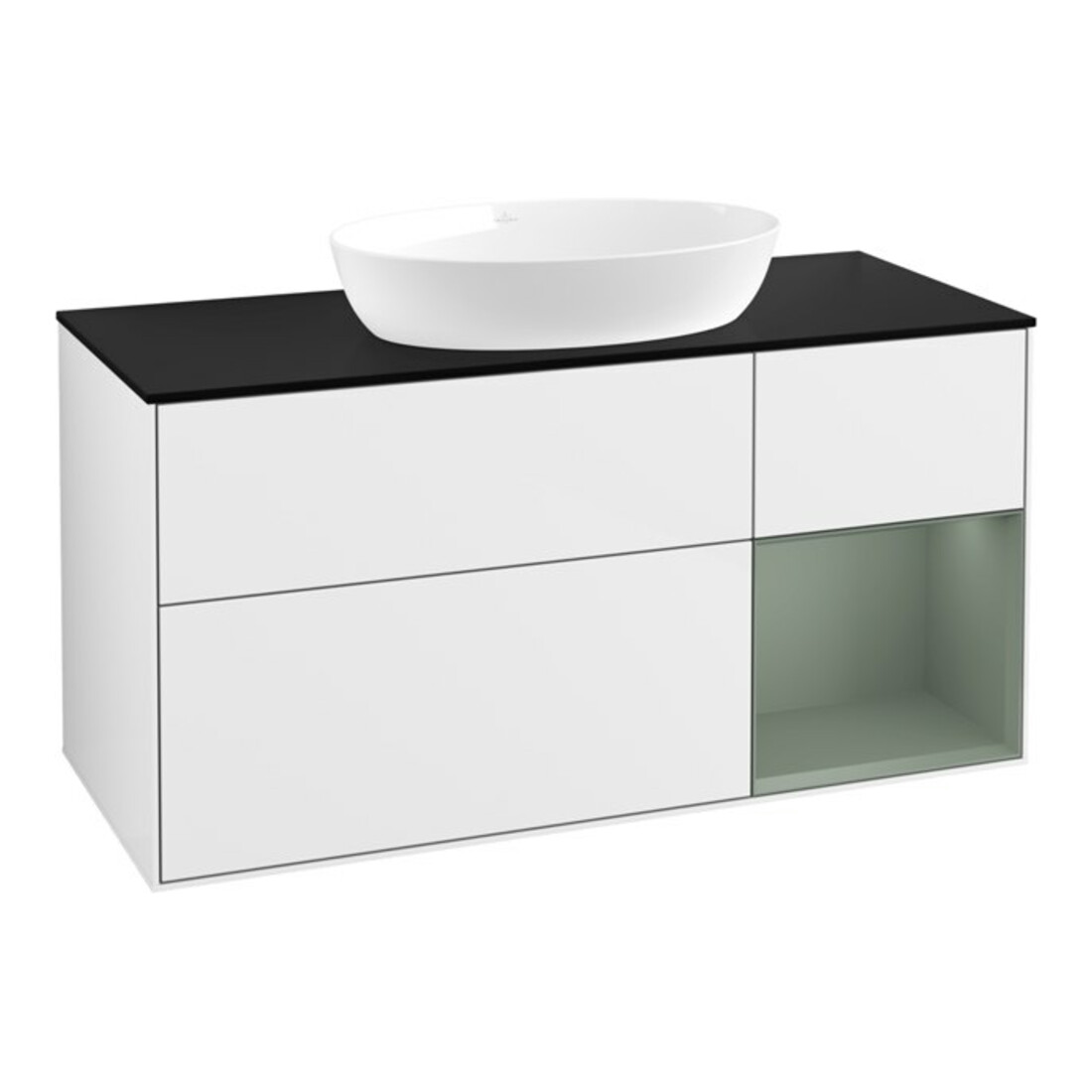 V&B Meuble sous lavabo Finion 120 cm, éclairage mural, blanc brillant Lac