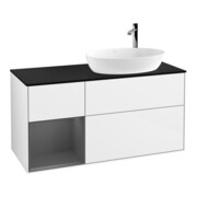 V&B Meuble sous lavabo Finion 120 cm, éclairage mural, blanc brillant Lac