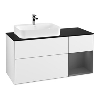 V&B Meuble sous lavabo Finion 120 cm, éclairage mural, blanc brillant Lac