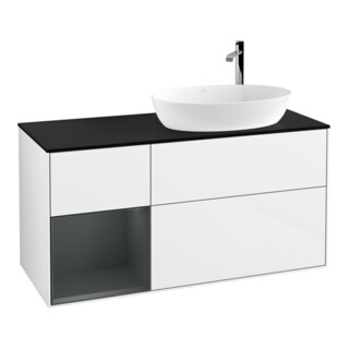 V&B Meuble sous-lavabo Finion 120 cm, éclairage mural, blanc brillant Lac
