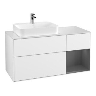 V&B Meuble sous-lavabo Finion 120 cm, éclairage mural, blanc brillant Lac