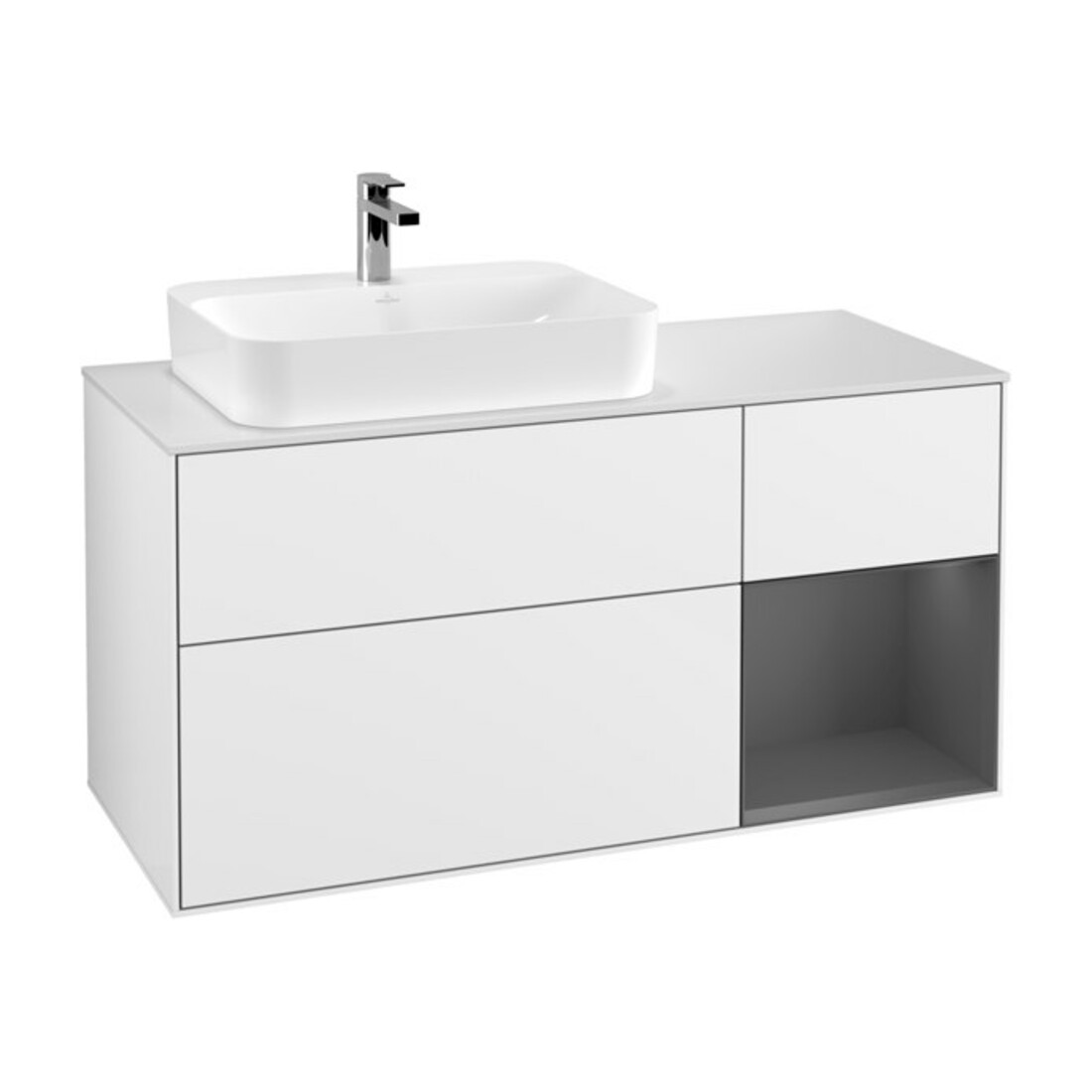 V&B Meuble sous-lavabo Finion 120 cm, éclairage mural, blanc brillant Lac