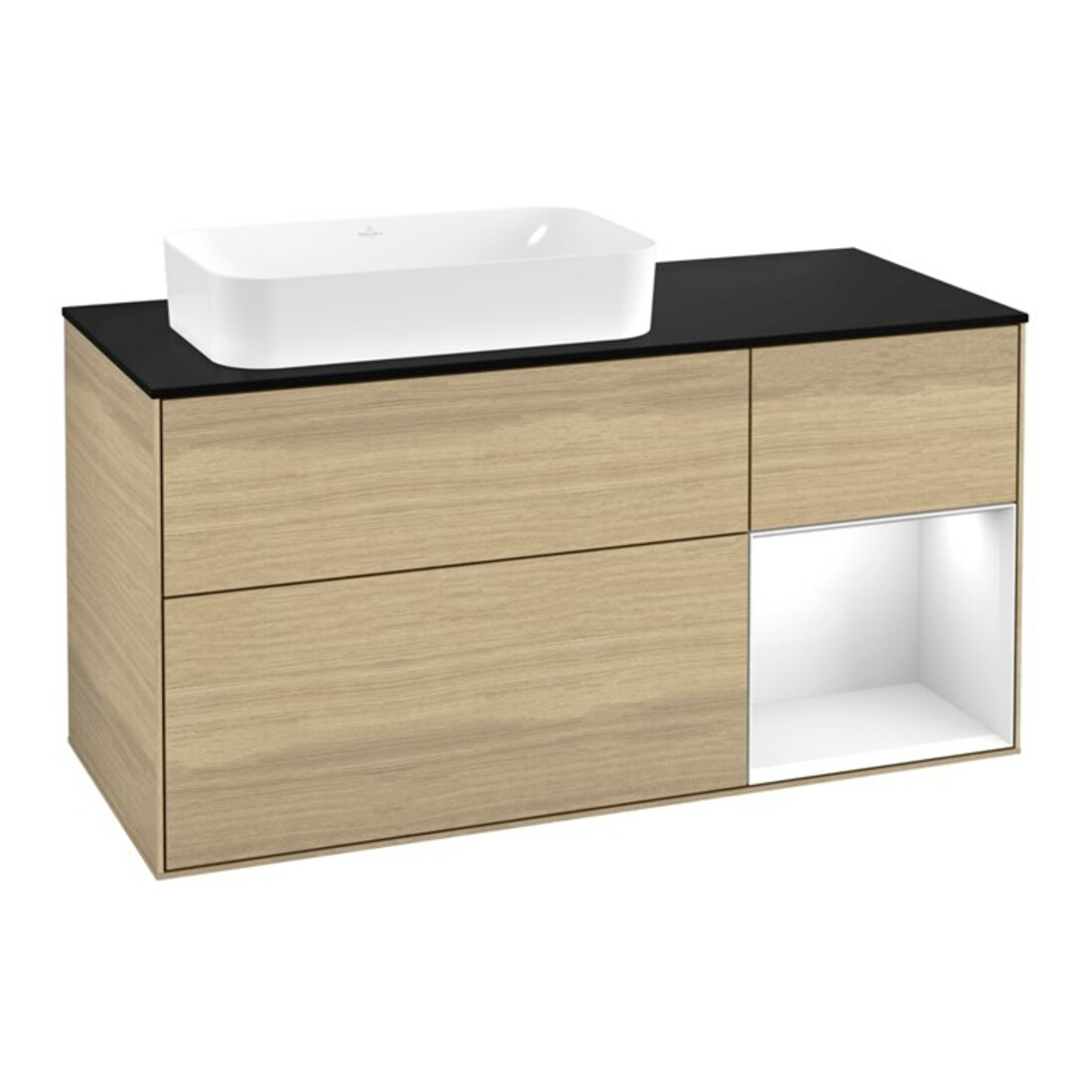 V&B Meuble sous lavabo Finion 120 cm, éclairage mural, blanc brillant lacqué